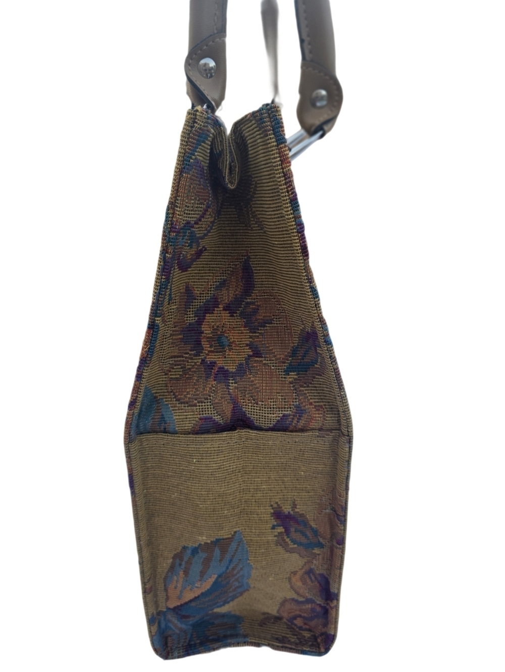 Vintage Pegasus Floral Tapestry Tote Bag - Earthy Tones & Vegan Leather Handles - Picture 5 of 15